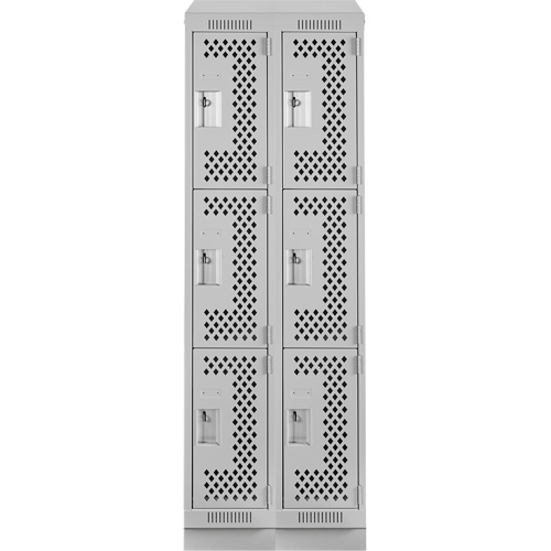 Casiers Clean Line, 3 niveaux, Bloc de 2, 24" x 18" x 82", Acier, Gris, Rivet (assembl&eacute;), Perfor&eacute; Par Equipment