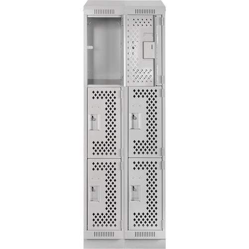 Casiers Clean Line, 3 niveaux, Bloc de 2, 24" x 18" x 82", Acier, Gris, Rivet (assembl&eacute;), Perfor&eacute; Par Equipment
