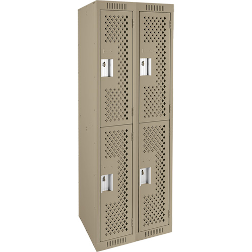 Clean Line Lockers, 2 -tier, Bank of 2, 24" x 15" x 72", Steel, Beige, Rivet (Assembled), Perforated Par Equipment