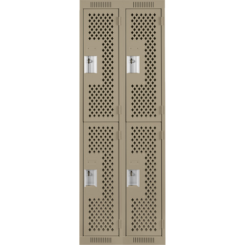 Clean Line Lockers, 2 -tier, Bank of 2, 24" x 15" x 72", Steel, Beige, Rivet (Assembled), Perforated Par Equipment
