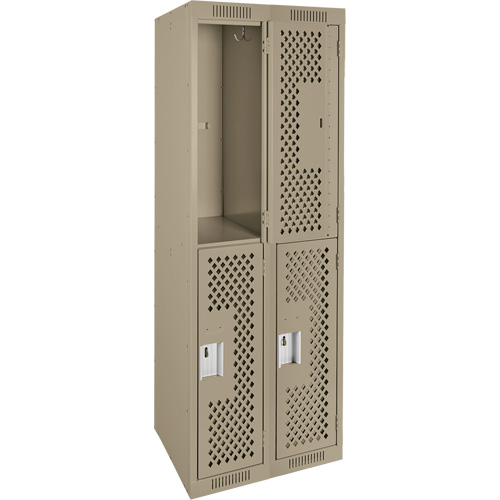 Clean Line Lockers, 2 -tier, Bank of 2, 24" x 15" x 72", Steel, Beige, Rivet (Assembled), Perforated Par Equipment