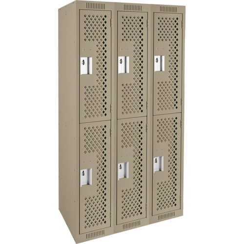 Clean Line Lockers, 2 -tier, Bank of 3, 36" x 15" x 72", Steel, Beige, Rivet (Assembled), Perforated Par Equipment