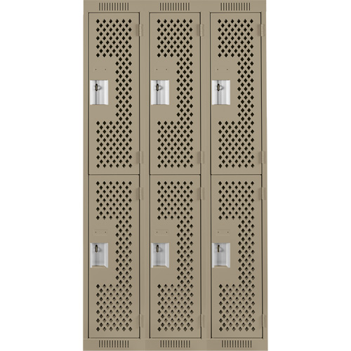 Clean Line Lockers, 2 -tier, Bank of 3, 36" x 15" x 72", Steel, Beige, Rivet (Assembled), Perforated Par Equipment