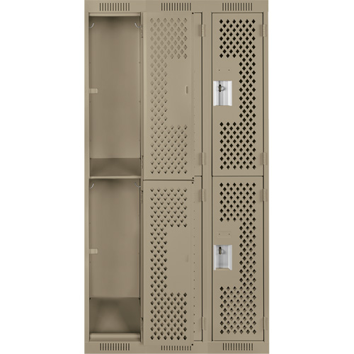 Clean Line Lockers, 2 -tier, Bank of 3, 36" x 15" x 72", Steel, Beige, Rivet (Assembled), Perforated Par Equipment