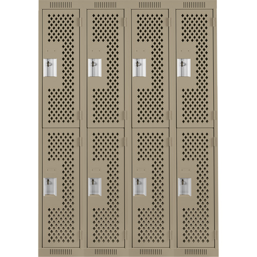 Clean Line Lockers, 2 -tier, Bank of 4, 48" x 15" x 72", Steel, Beige, Rivet (Assembled), Perforated Par Equipment