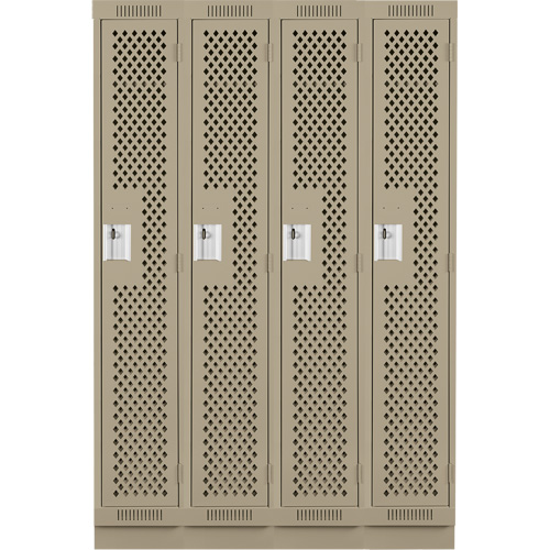 Clean Line Lockers, Bank of 4, 48" x 12" x 76", Steel, Beige, Rivet (Assembled), Perforated Par Equipment