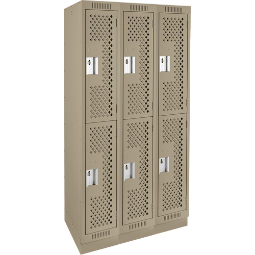 Clean Line Lockers, 2 -tier, Bank of 3, 36" x 12" x 76", Steel, Beige, Rivet (Assembled), Perforated Par Equipment