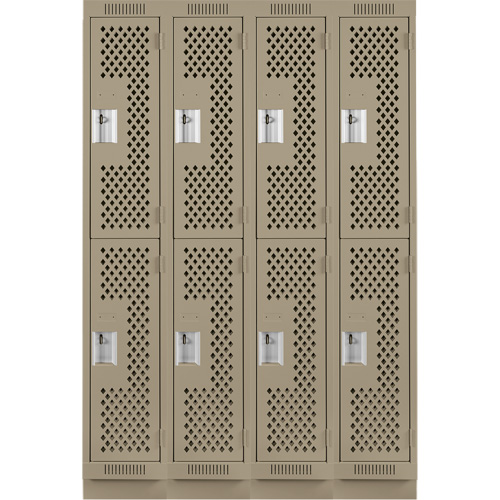 Clean Line Lockers, 2 -tier, Bank of 4, 48" x 12" x 76", Steel, Beige, Rivet (Assembled), Perforated Par Equipment