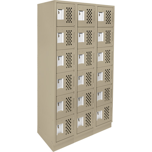Assembled Lockerettes Clean Line Perforated Economy Lockers, 6 -tier, Bank of 3, 18" x 72" x 12", Steel Par Equipment