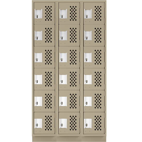 Assembled Lockerettes Clean Line Perforated Economy Lockers, 6 -tier, Bank of 3, 18" x 72" x 12", Steel Par Equipment