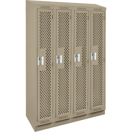 Clean Line Lockers, Bank of 4, 48" x 18" x 82", Steel, Beige, Rivet (Assembled), Perforated Par Equipment