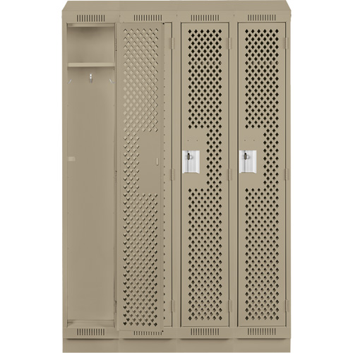 Clean Line Lockers, Bank of 4, 48" x 18" x 82", Steel, Beige, Rivet (Assembled), Perforated Par Equipment