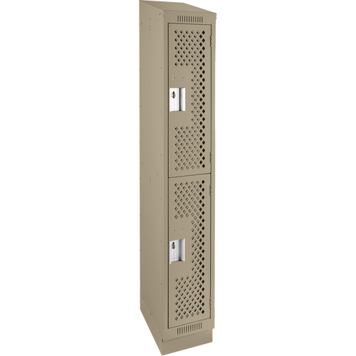 Clean Line Lockers, 2 -tier, 12" x 12" x 82", Steel, Beige, Rivet (Assembled), Perforated Par Equipment