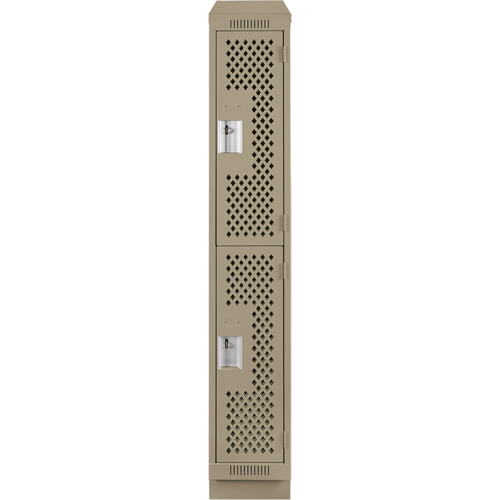 Clean Line Lockers, 2 -tier, 12" x 12" x 82", Steel, Beige, Rivet (Assembled), Perforated Par Equipment