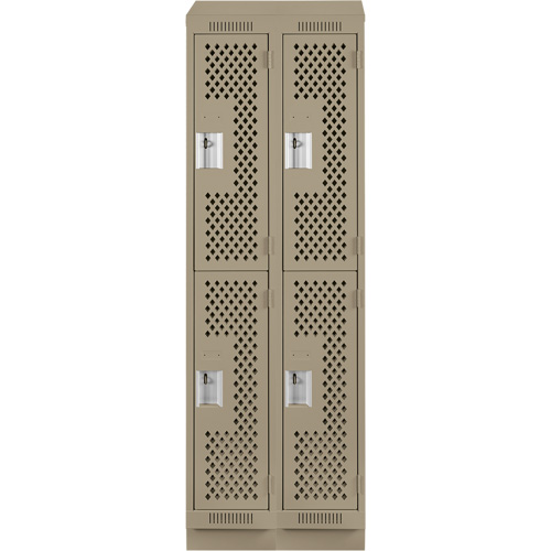Clean Line Lockers, 2 -tier, Bank of 2, 24" x 12" x 82", Steel, Beige, Rivet (Assembled), Perforated Par Equipment