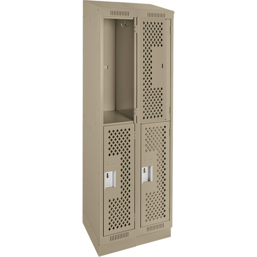 Clean Line Lockers, 2 -tier, Bank of 2, 24" x 12" x 82", Steel, Beige, Rivet (Assembled), Perforated Par Equipment