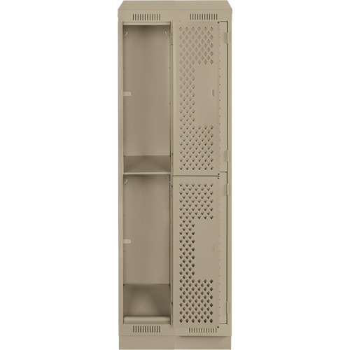 Clean Line Lockers, 2 -tier, Bank of 2, 24" x 12" x 82", Steel, Beige, Rivet (Assembled), Perforated Par Equipment