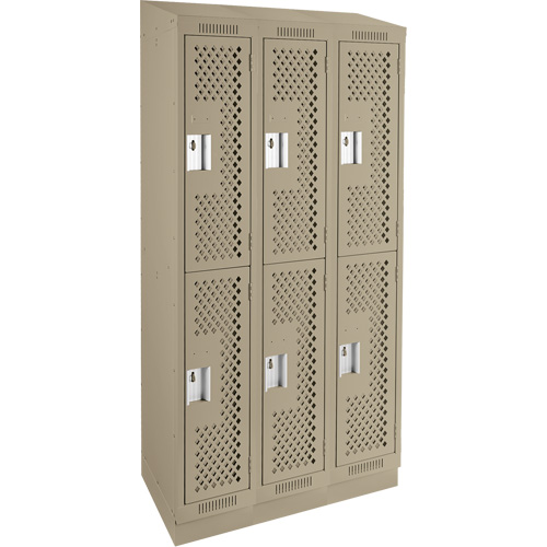Clean Line Lockers, 2 -tier, Bank of 3, 36" x 15" x 82", Steel, Beige, Rivet (Assembled), Perforated Par Equipment