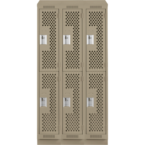 Clean Line Lockers, 2 -tier, Bank of 3, 36" x 15" x 82", Steel, Beige, Rivet (Assembled), Perforated Par Equipment