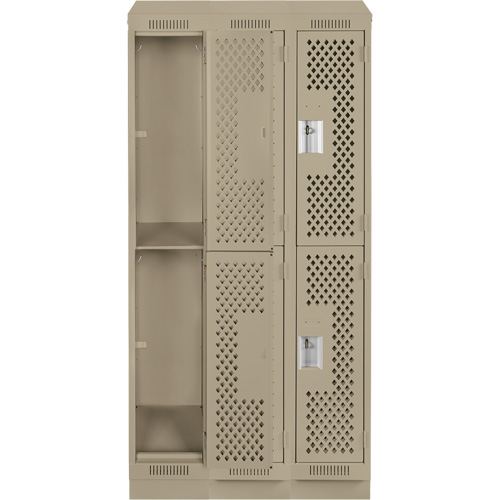 Clean Line Lockers, 2 -tier, Bank of 3, 36" x 15" x 82", Steel, Beige, Rivet (Assembled), Perforated Par Equipment