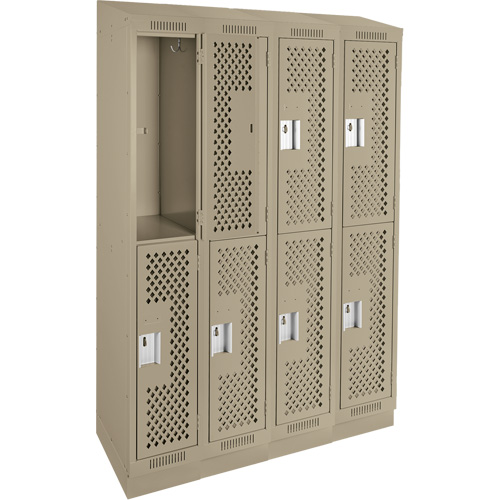 Clean Line Lockers, 2 -tier, Bank of 4, 48" x 12" x 82", Steel, Beige, Rivet (Assembled), Perforated Par Equipment