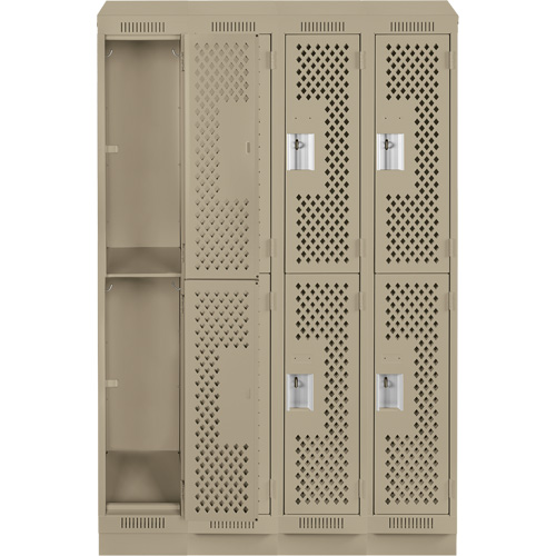 Clean Line Lockers, 2 -tier, Bank of 4, 48" x 12" x 82", Steel, Beige, Rivet (Assembled), Perforated Par Equipment