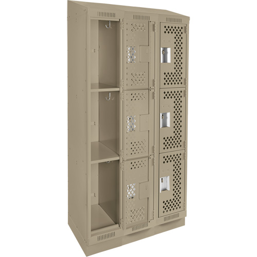Clean Line Lockers, 3 -tier, Bank of 3, 36" x 18" x 82", Steel, Beige, Rivet (Assembled), Perforated Par Equipment