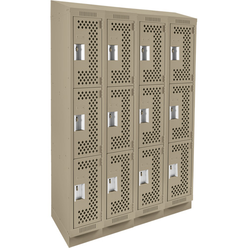 Clean Line Lockers, 3 -tier, Bank of 4, 48" x 18" x 82", Steel, Beige, Rivet (Assembled), Perforated Par Equipment
