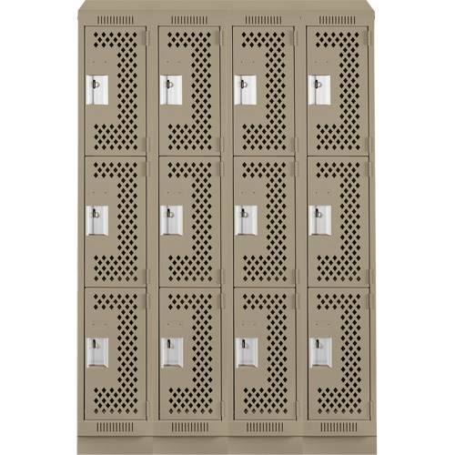 Clean Line Lockers, 3 -tier, Bank of 4, 48" x 18" x 82", Steel, Beige, Rivet (Assembled), Perforated Par Equipment