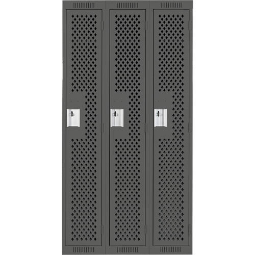 Clean Line Lockers, Bank of 3, 36" x 12" x 72", Steel, Charcoal, Rivet (Assembled), Perforated Par Equipment