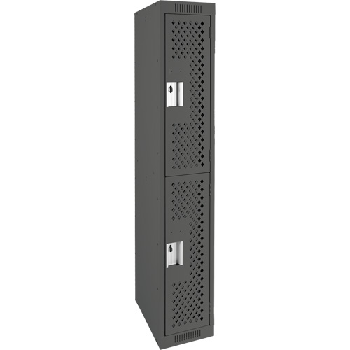 Clean Line Lockers, 2 -tier, 12" x 15" x 72", Steel, Charcoal, Rivet (Assembled), Perforated Par Equipment