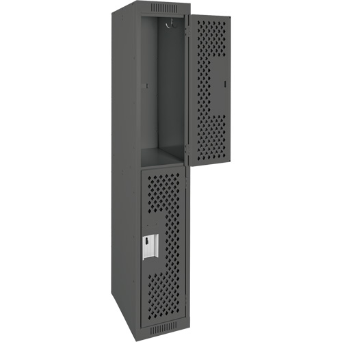 Clean Line Lockers, 2 -tier, 12" x 15" x 72", Steel, Charcoal, Rivet (Assembled), Perforated Par Equipment