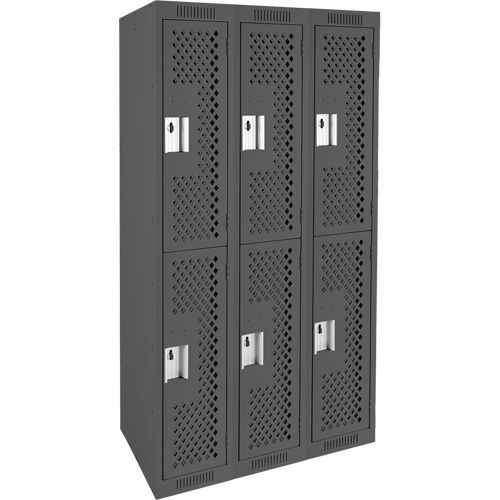 Clean Line Lockers, 2 -tier, Bank of 3, 36" x 15" x 72", Steel, Charcoal, Rivet (Assembled), Perforated Par Equipment