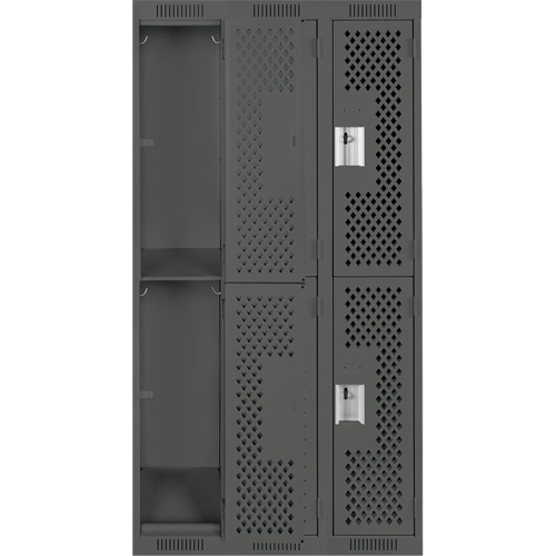 Clean Line Lockers, 2 -tier, Bank of 3, 36" x 15" x 72", Steel, Charcoal, Rivet (Assembled), Perforated Par Equipment