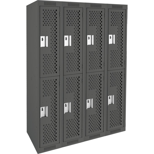 Clean Line Lockers, 2 -tier, Bank of 4, 48" x 15" x 72", Steel, Charcoal, Rivet (Assembled), Perforated Par Equipment