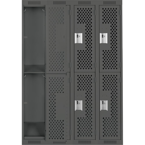 Clean Line Lockers, 2 -tier, Bank of 4, 48" x 15" x 72", Steel, Charcoal, Rivet (Assembled), Perforated Par Equipment