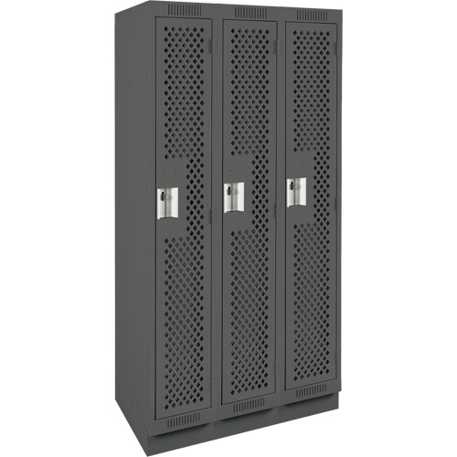 Clean Line Lockers, Bank of 3, 36" x 12" x 76", Steel, Charcoal, Rivet (Assembled), Perforated Par Equipment