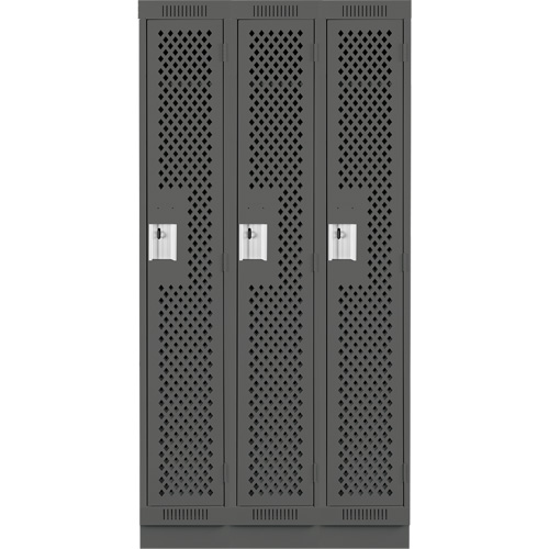 Clean Line Lockers, Bank of 3, 36" x 12" x 76", Steel, Charcoal, Rivet (Assembled), Perforated Par Equipment