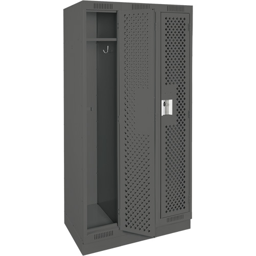 Clean Line Lockers, Bank of 3, 36" x 12" x 76", Steel, Charcoal, Rivet (Assembled), Perforated Par Equipment