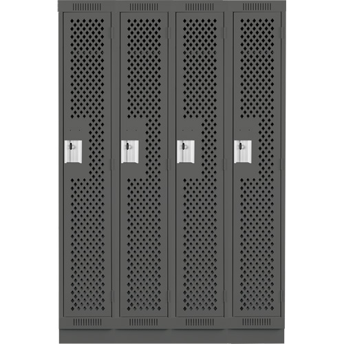 Clean Line Lockers, Bank of 4, 48" x 12" x 76", Steel, Charcoal, Rivet (Assembled), Perforated Par Equipment