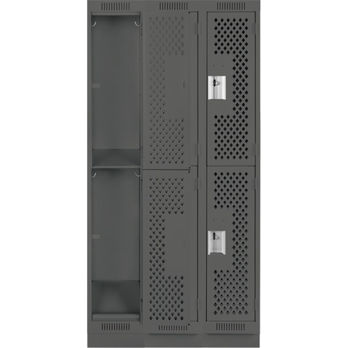 Clean Line Lockers, 2 -tier, Bank of 3, 36" x 12" x 76", Steel, Charcoal, Rivet (Assembled), Perforated Par Equipment