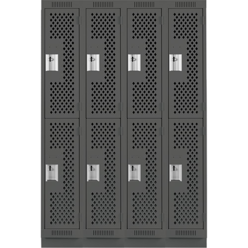 Clean Line Lockers, 2 -tier, Bank of 4, 48" x 18" x 76", Steel, Charcoal, Rivet (Assembled), Perforated Par Equipment