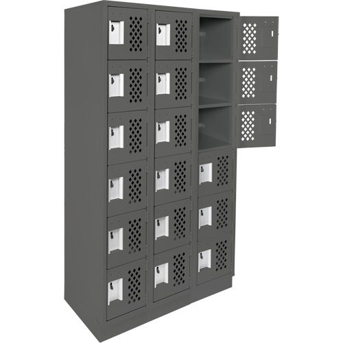Assembled Lockerettes Clean Line Perforated Economy Lockers, 6 -tier, Bank of 3, 18" x 72" x 12", Steel Par Equipment