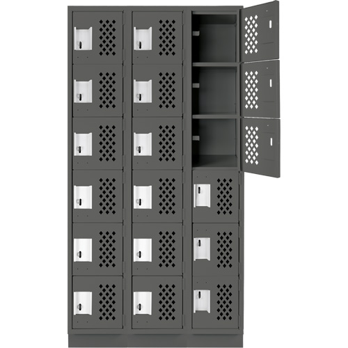 Assembled Lockerettes Clean Line Perforated Economy Lockers, 6 -tier, Bank of 3, 18" x 72" x 12", Steel Par Equipment