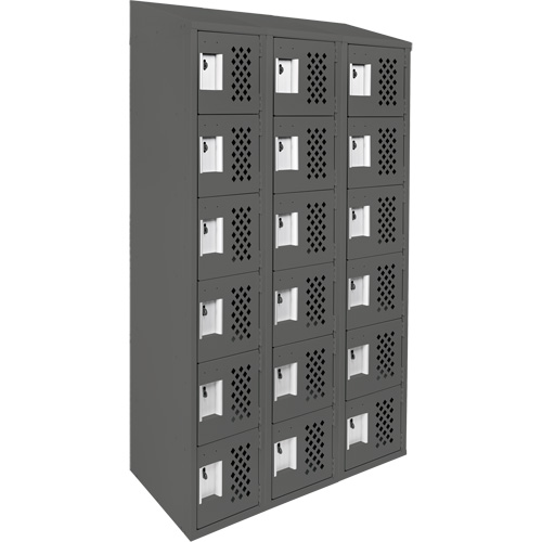 Assembled Lockerettes Clean Line Perforated Economy Lockers, 6 -tier, Bank of 3, 18" x 72" x 12", Steel Par Equipment
