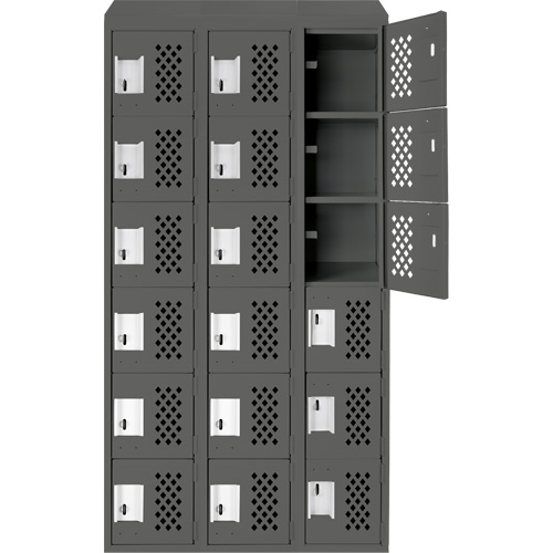 Assembled Lockerettes Clean Line Perforated Economy Lockers, 6 -tier, Bank of 3, 18" x 72" x 12", Steel Par Equipment