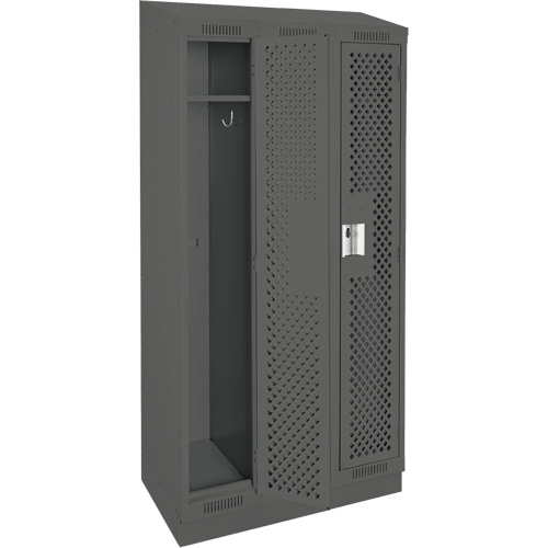Clean Line Lockers, Bank of 3, 36" x 18" x 82", Steel, Charcoal, Rivet (Assembled), Perforated Par Equipment