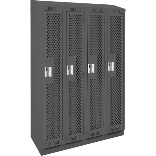 Clean Line Lockers, Bank of 4, 48" x 18" x 82", Steel, Charcoal, Rivet (Assembled), Perforated Par Equipment