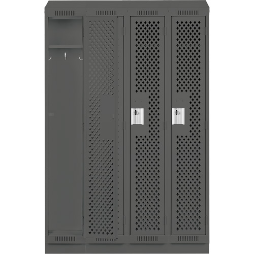 Clean Line Lockers, Bank of 4, 48" x 18" x 82", Steel, Charcoal, Rivet (Assembled), Perforated Par Equipment