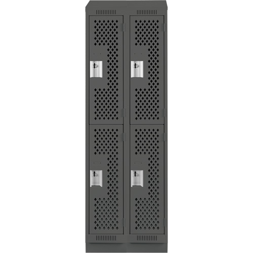 Clean Line Lockers, 2 -tier, Bank of 2, 24" x 12" x 82", Steel, Charcoal, Rivet (Assembled), Perforated Par Equipment